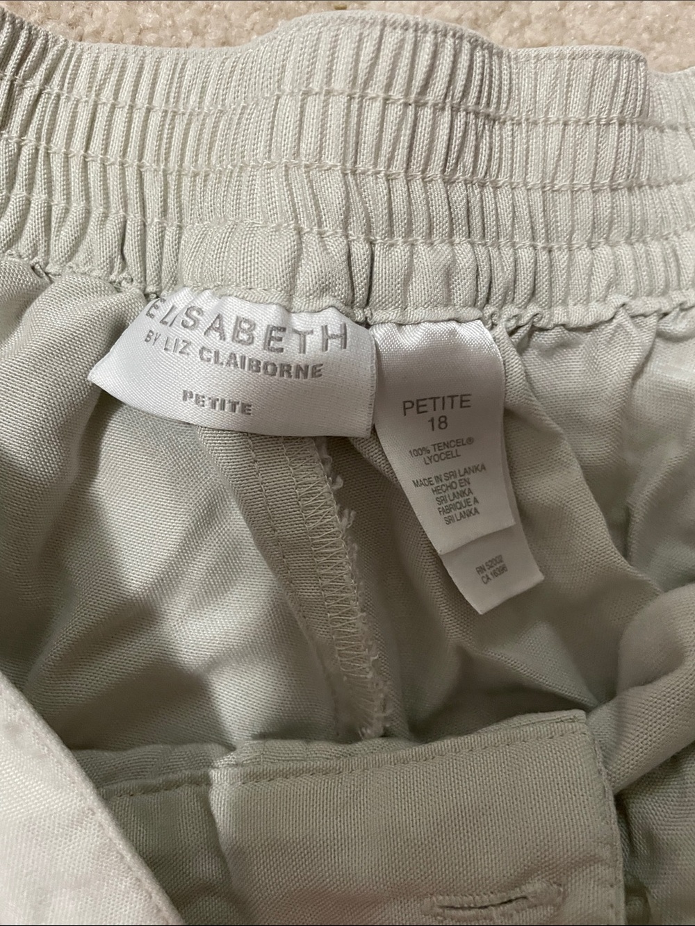Liz Claiborne Petite Light Sage Green Elastic Waist Pants